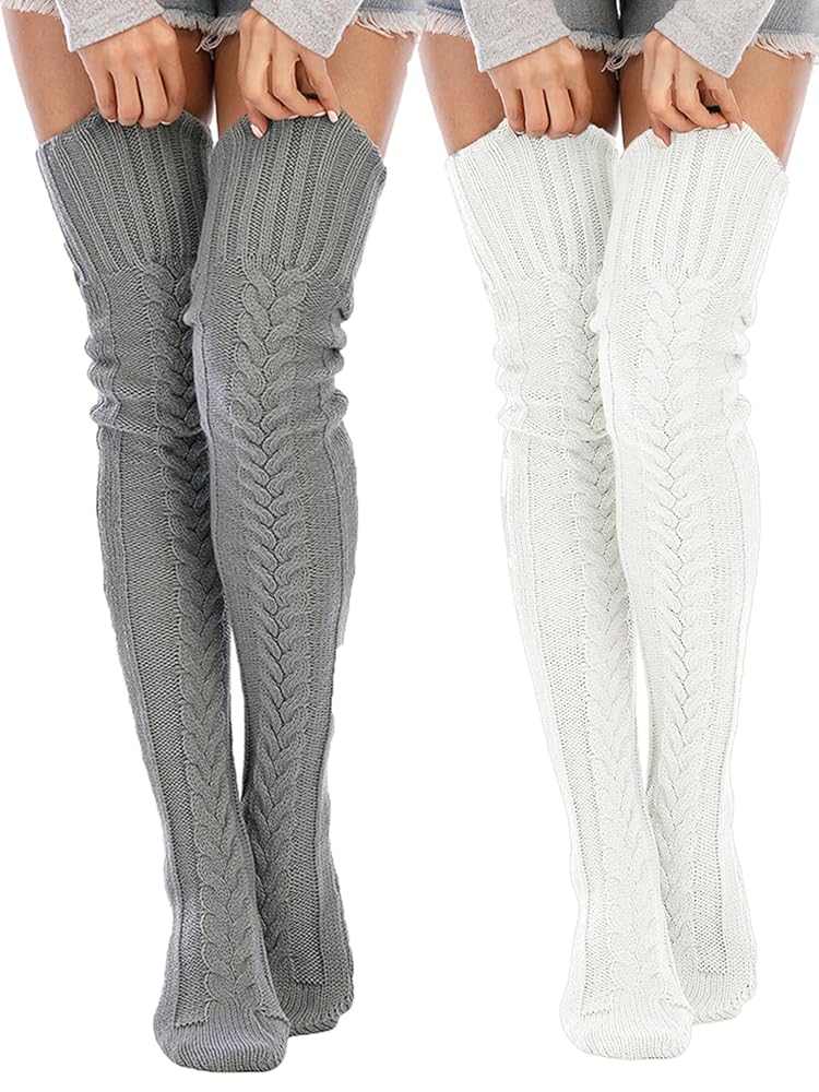 SherryDC Women's Cable Knit Thigh High Socks Winter Boot